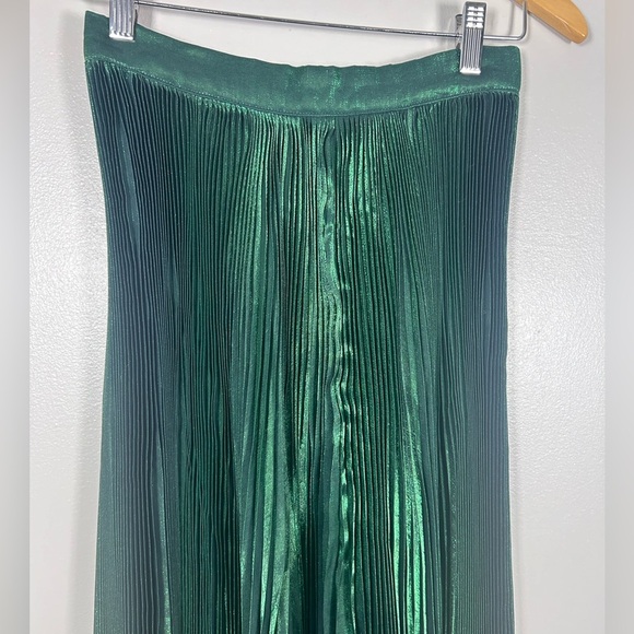 New NWT L'IDÉE Pleated Green Maxi Papillon Skirt in Pine Shimmer - Picture 5 of 17